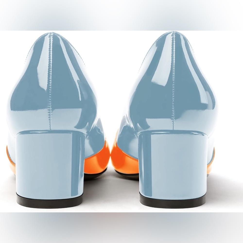 New MODENCOCO Women's Block Round Toe Slip On Patent Chunky Low Heel Pumps sz 7 - Picture 6 of 16